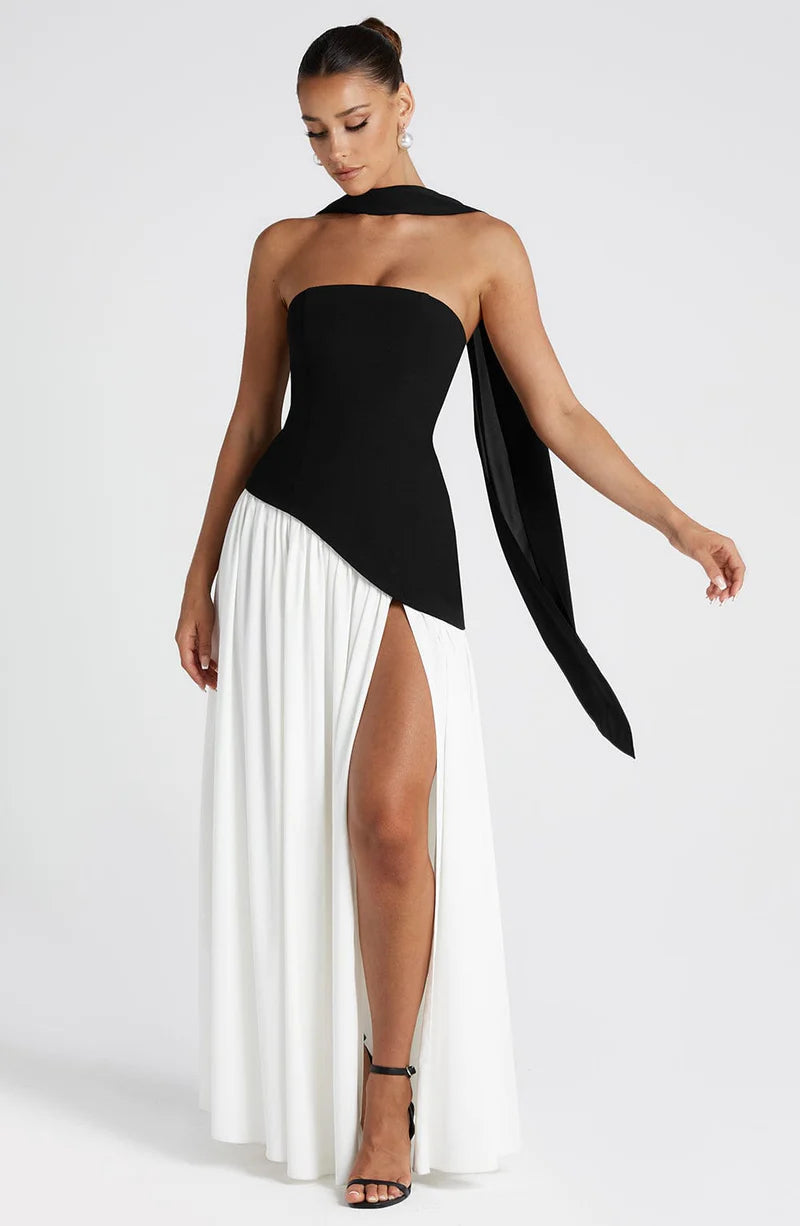 FLORA MAXI VESTIDO - BLANCO Y NEGRO