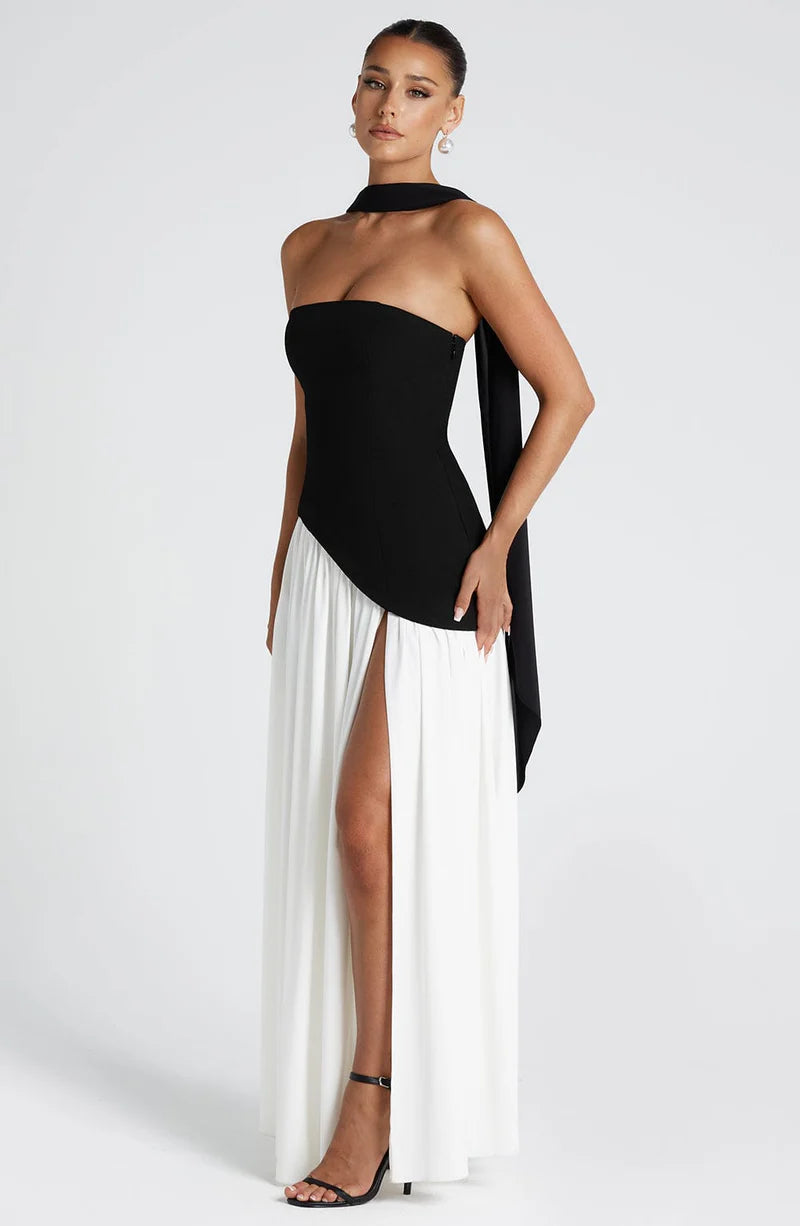 FLORA MAXI VESTIDO - BLANCO Y NEGRO