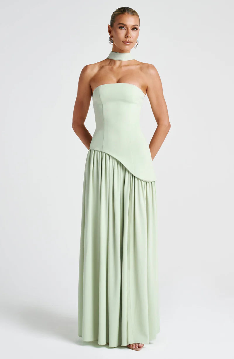 FLORA MAXI VESTIDO - VERDE MENTA