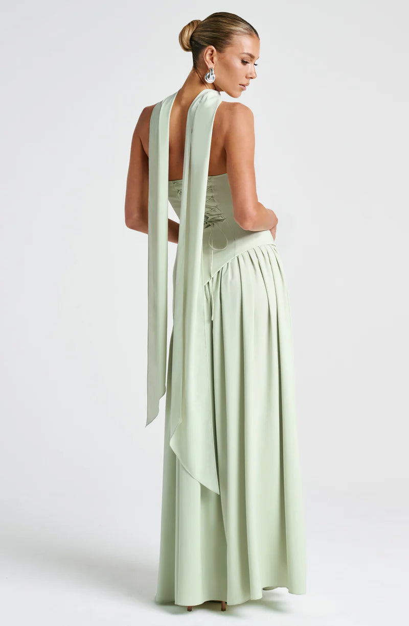 FLORA MAXI VESTIDO - VERDE MENTA