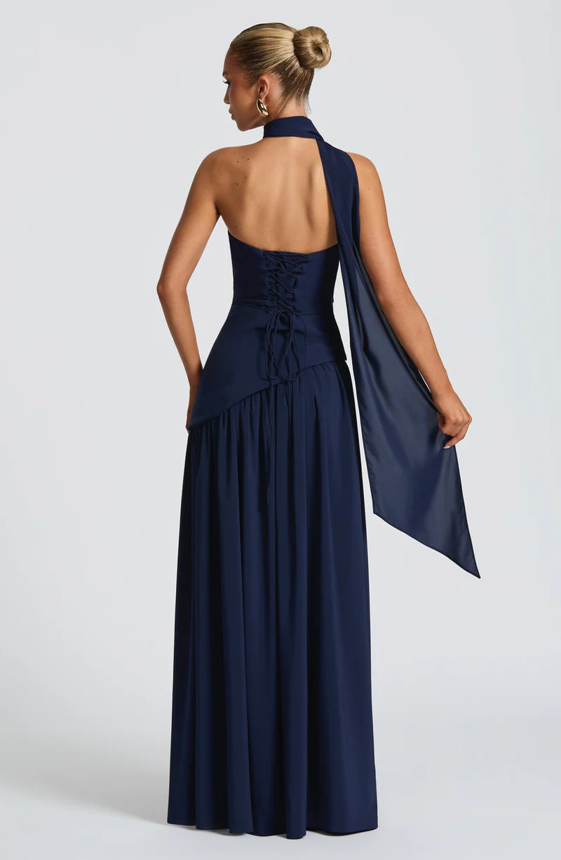 FLORA MAXI VESTIDO - AZUL MARINO