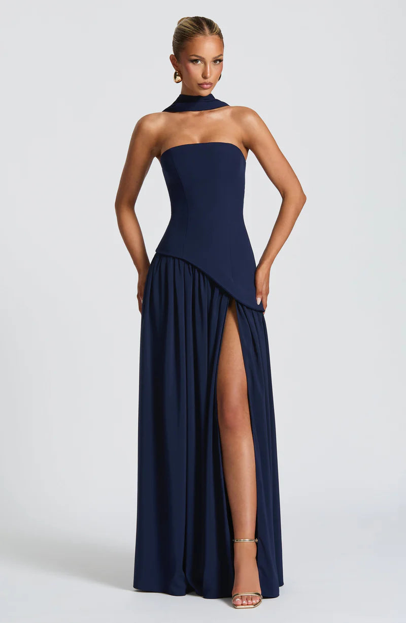 FLORA MAXI VESTIDO - AZUL MARINO