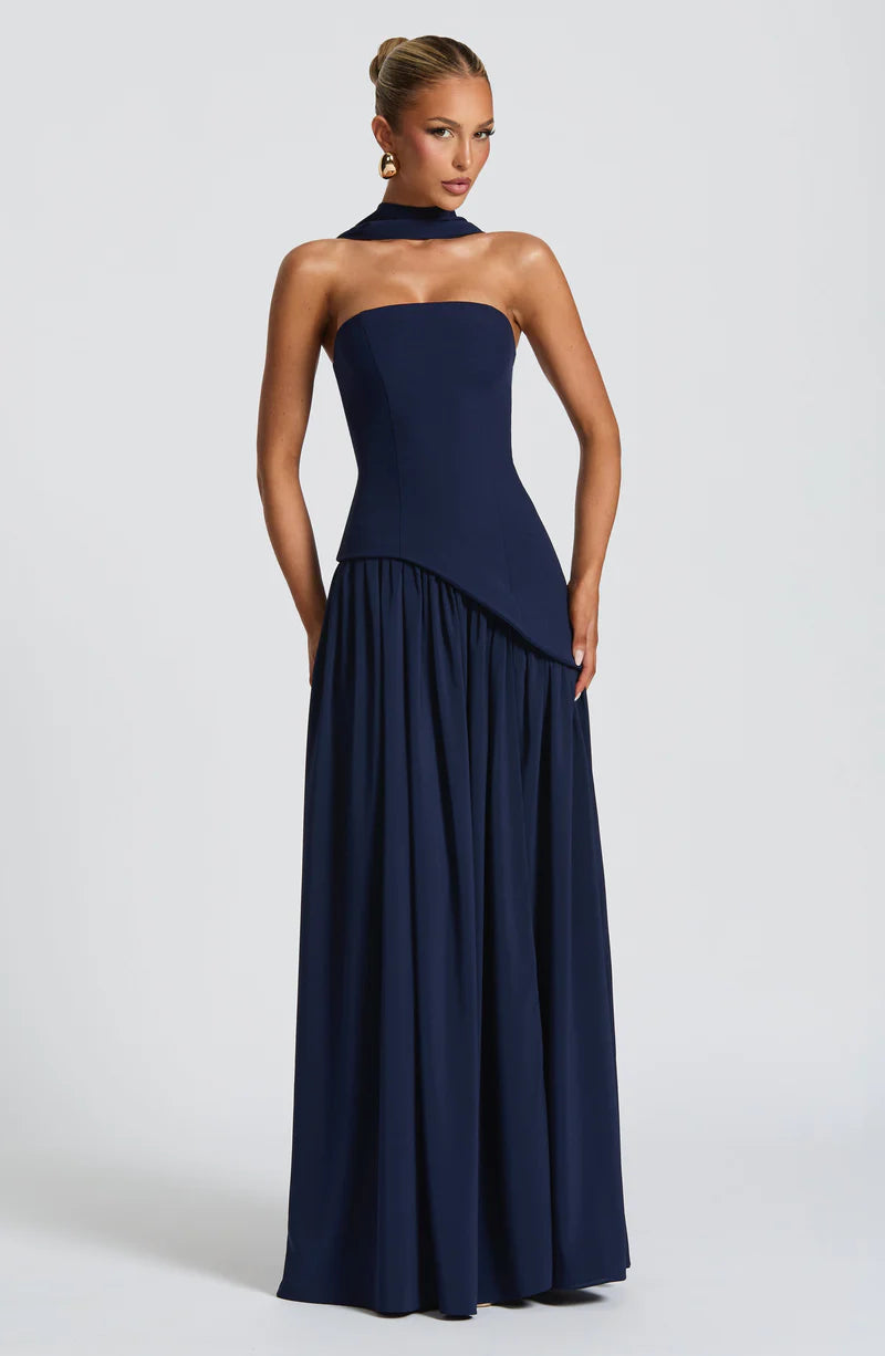 FLORA MAXI VESTIDO - AZUL MARINO