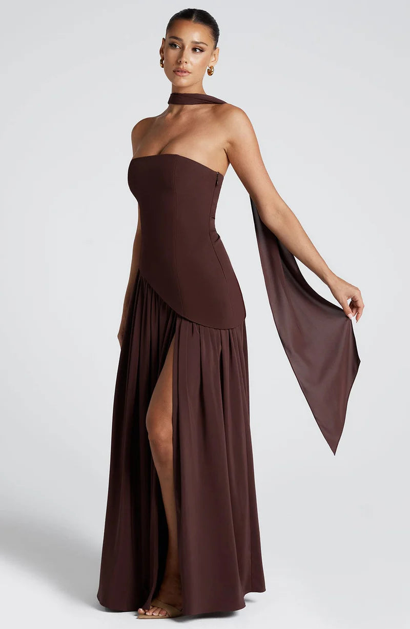 FLORA MAXI VESTIDO - MARRÓN