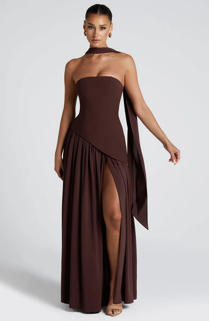 FLORA MAXI VESTIDO - MARRÓN