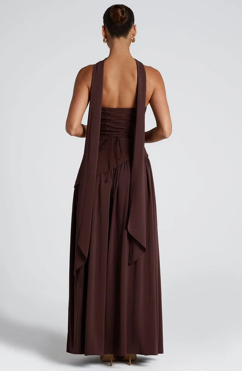 FLORA MAXI VESTIDO - MARRÓN